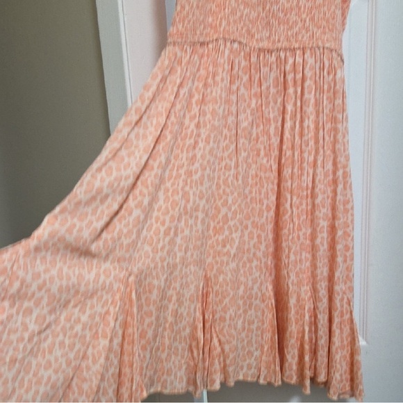 NWT Elegant Enkay Peach Leopard Smocked Midi Dress L - Picture 6 of 7